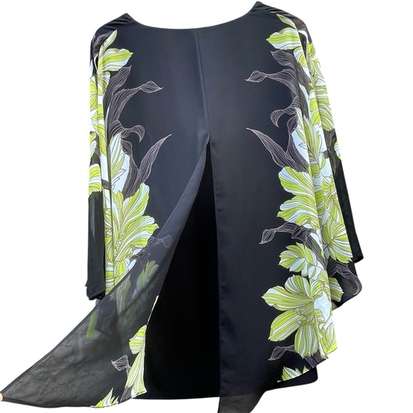 Joseph Ribkoff Electric Boho Minimalist Black Green Poncho Tunic Blouse Sz 16 - Picture 8 of 12